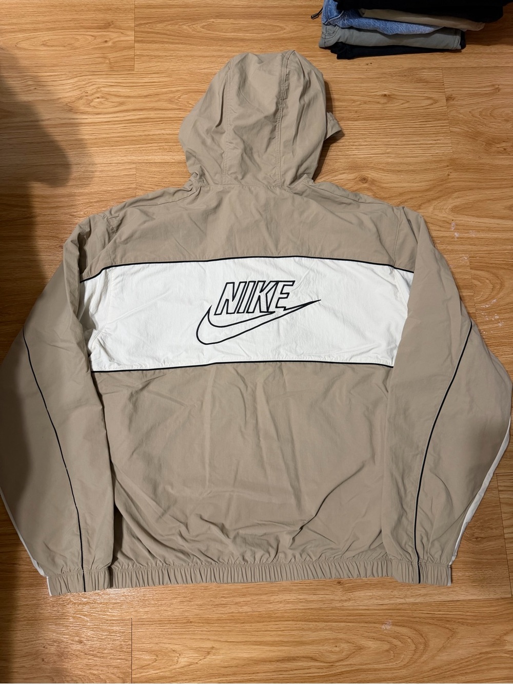 NWT Nike Club Athlete Hooded Windbreaker Jacket Tan / Beige L-Tall